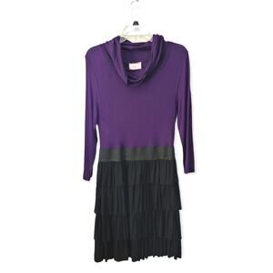 Romeo and Juliet Couture Purple and Black Long Sleeve Tiered Ruffle‎ Dress Large